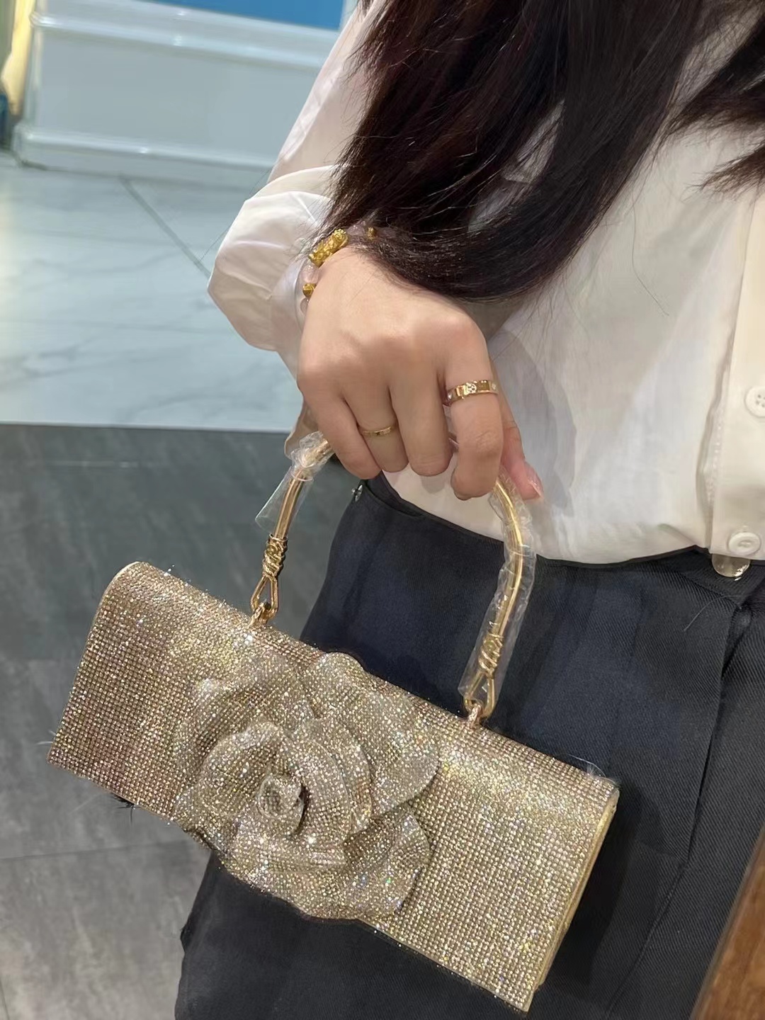 Women Bags Offers - بريق الماس الأزهار حقيبة مربعة المرأة