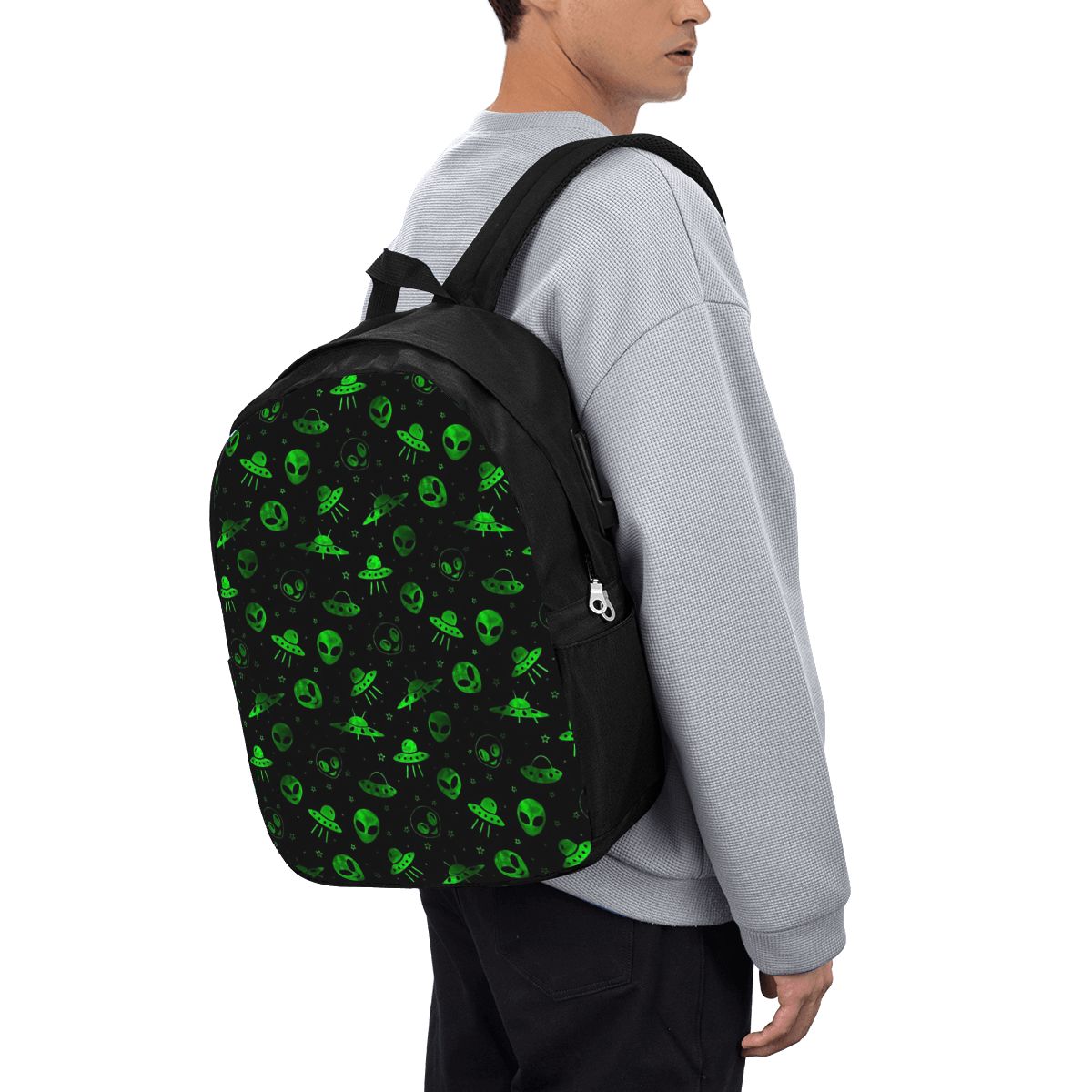 Womens Backpack - حقيبة ظهر بنمط الكائنات الفضائية والطائرات