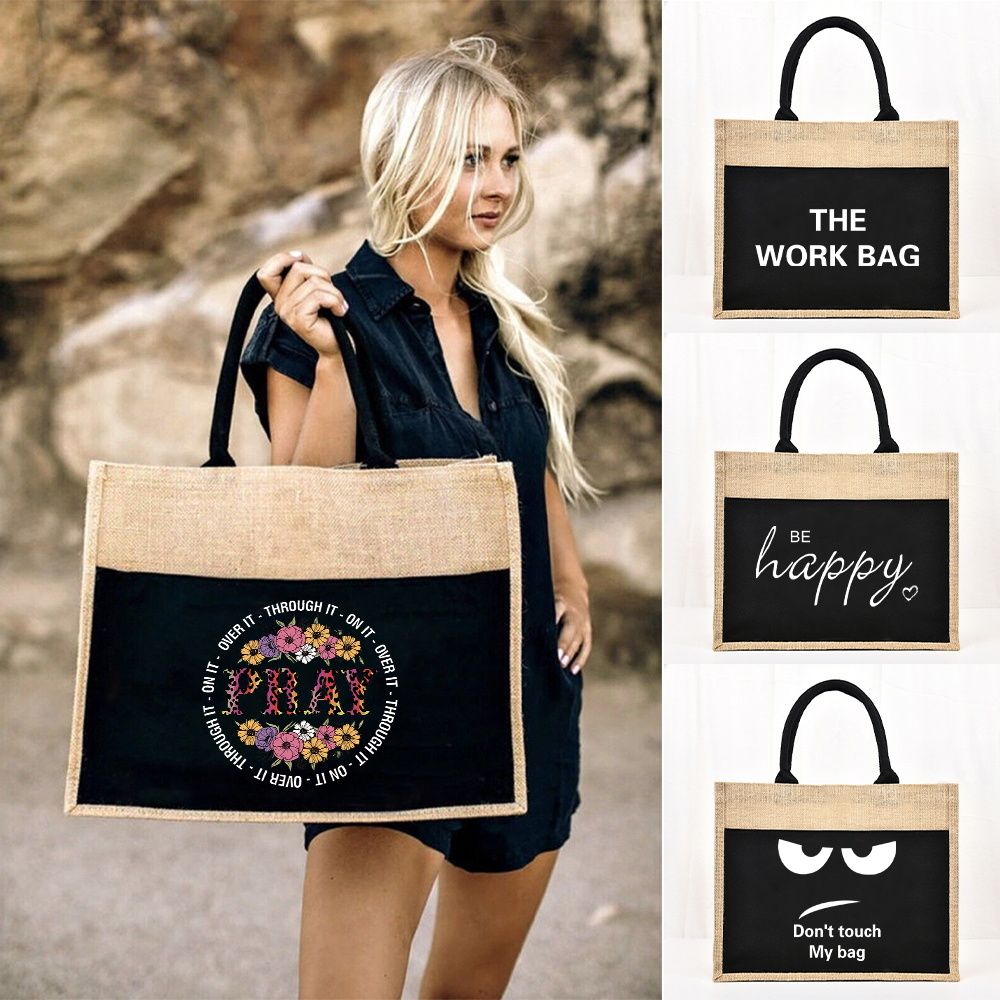 Women Bags Jute - حمل حقيبة قابلة لإعادة الاستخدام الجوت