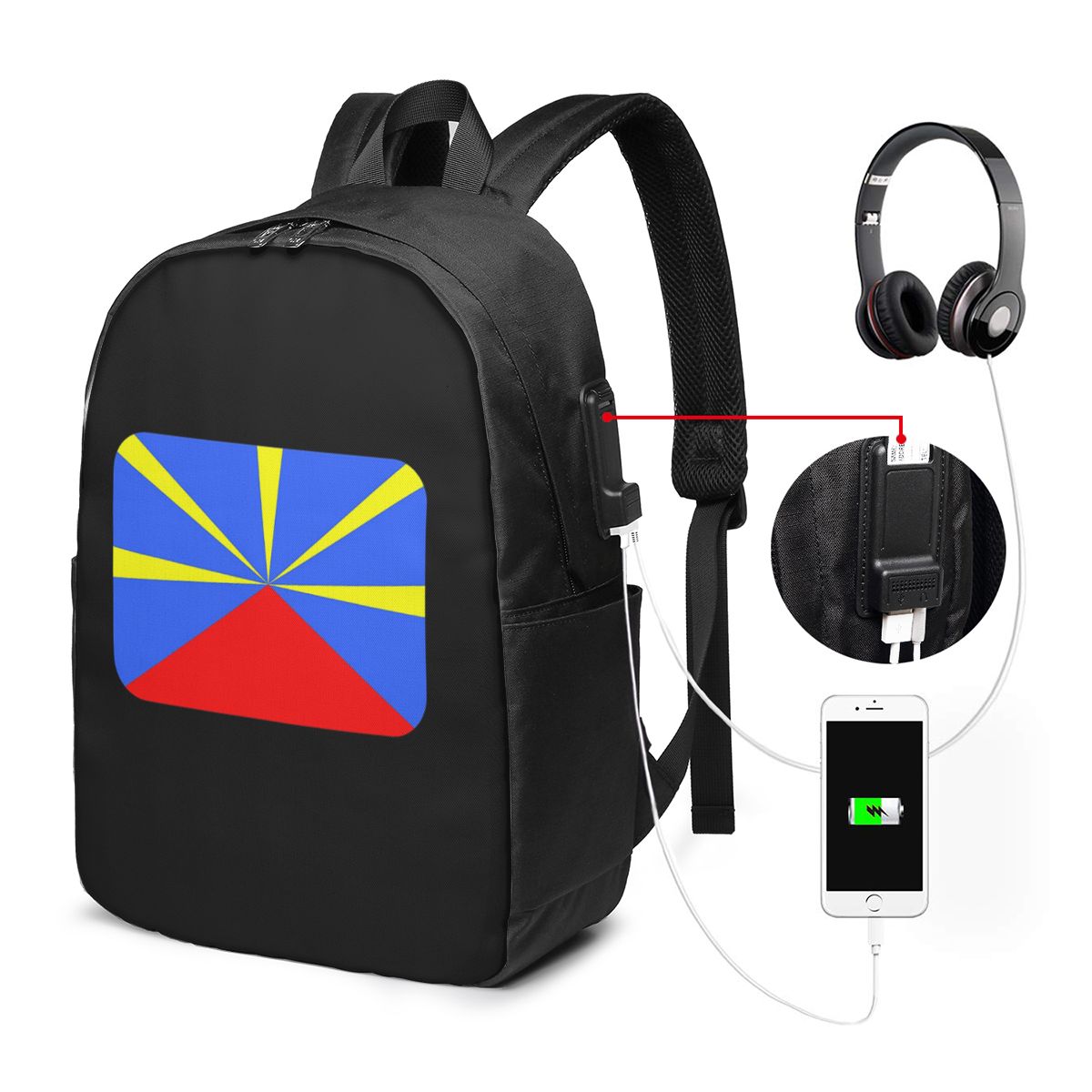 Womens Backpack - حقيبة ظهر بعلم جزيرة ريونيون 974،