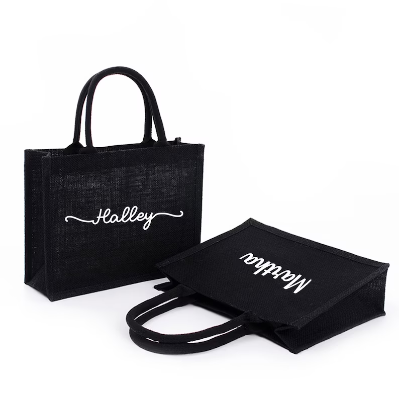 Women Bags Jute - شخصية الأسود الخيش حمل الحقائب اسم