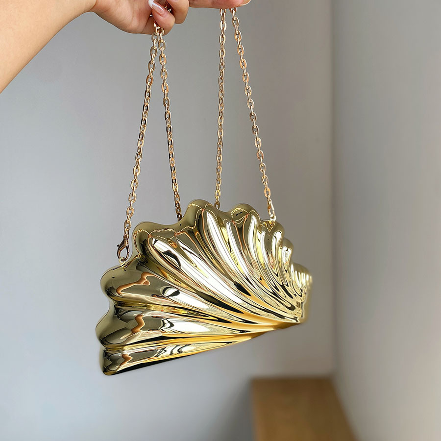 Women Bags Gold - حقيبة يد مسائية ذهبية وفضية بتصميم